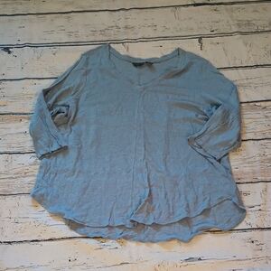 Tahari Light Blue Knit Linen 3/4 Sleeve Tunic Top 2X
